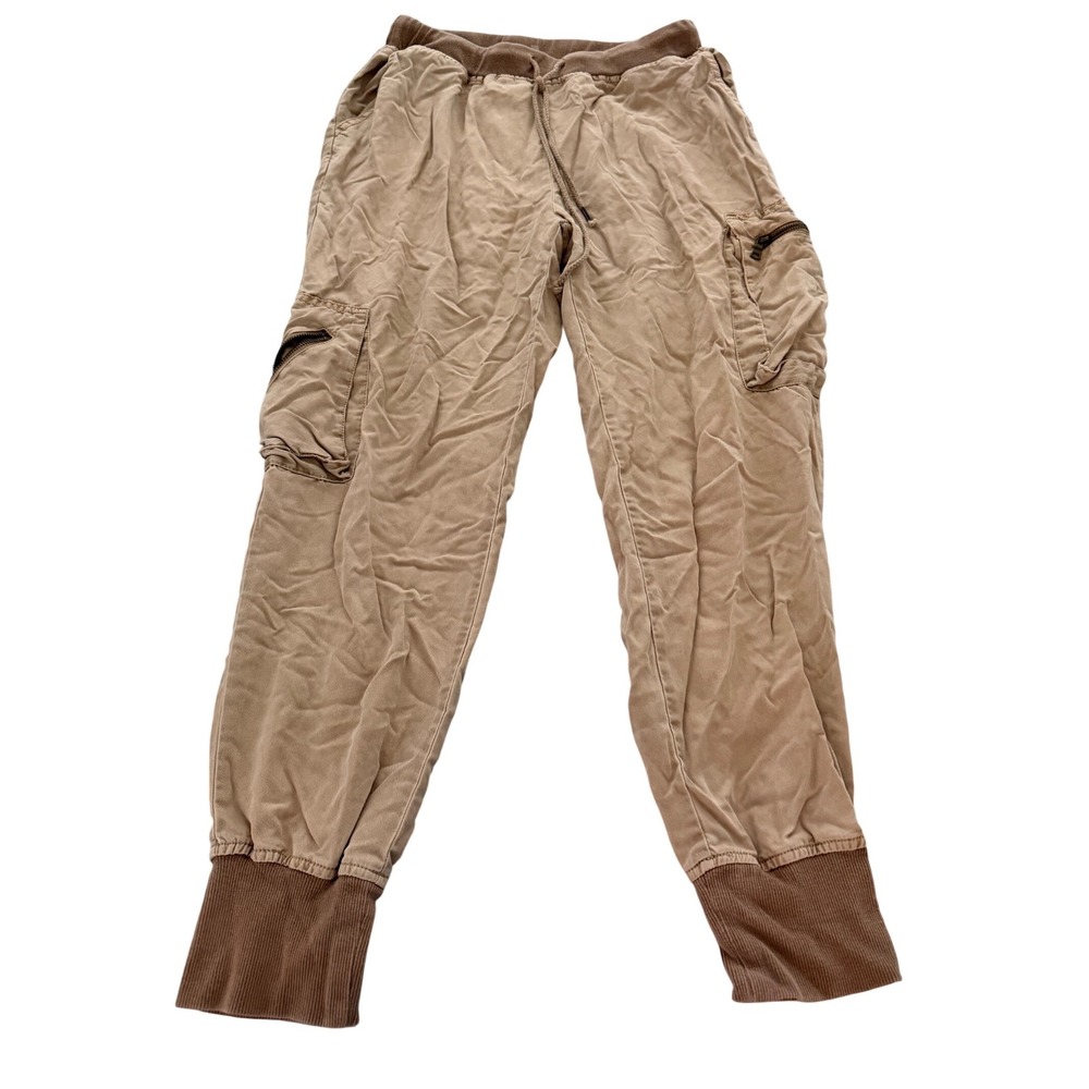 Young Fabulous & Broke Tan Khaki‎ Cargo Jogger Pants Ribbed Cuff Womens Medium